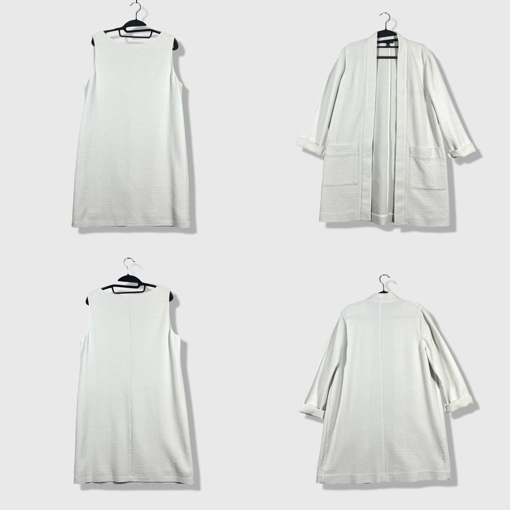 Eileen Fisher Dress & Cardigan Set Womens PM White Minimalist Quiet Luxury